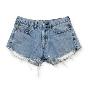 Levi's 505 Jean Shorts Womens 31 Light Blue Cut Off Frayed Raw Hem High Rise Y2K
